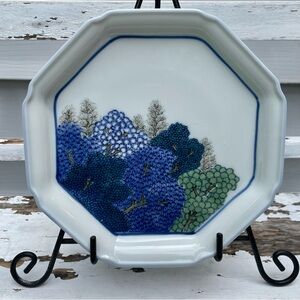 Vintage Japanese Takahashi Octagonal 7” Plate. Vibrant Jewel Tones/ Blue/Green